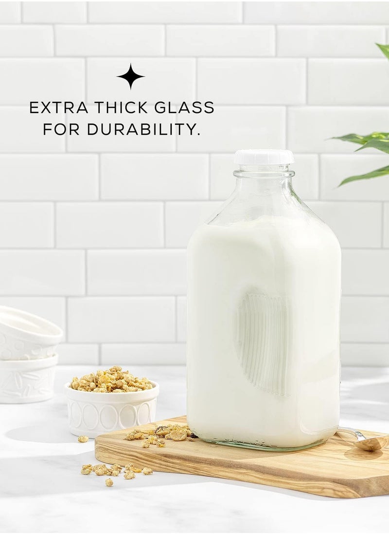 LENND Glass Milk Bottles with Lids and Pourer – 64 Oz, 3 Pack Airtight Heavy Duty Reusable Glass Bottles, Leakproof, BPA-Free, Food Grade, Dishwasher Safe Jug, Pitcher for Milk, Juice, and Water  - Image 3