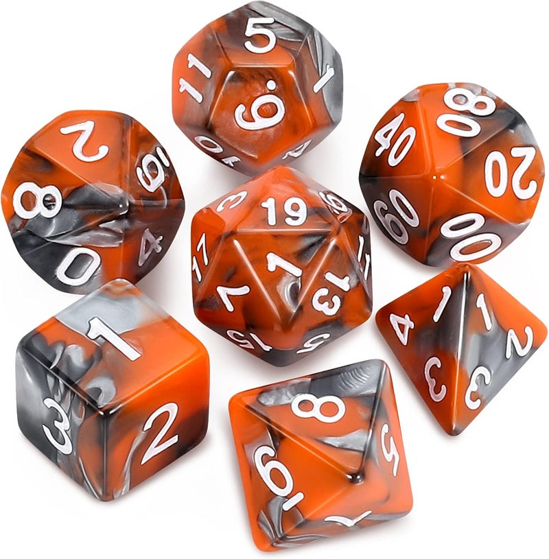 QMAY DND Dice Set -D&D Polyhedral Dice (7 Pcs) for Dungeons and Dragons (Candy Orange and Black) - Image 1
