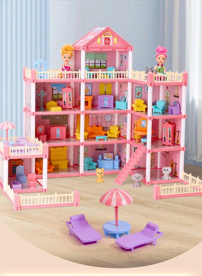 Dollhouse,4 Floors Castle House,Doll House Toys,DIY Building Playset for Girl,Assemble Kitchen, Bedroom, Furniture, Garden,Pets, DIY Pretend Play Doll House for 3 4 5 6 7 8 Years Girls  - Image 3