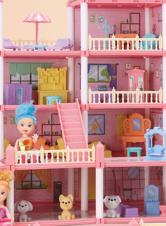 Dollhouse,4 Floors Castle House,Doll House Toys,DIY Building Playset for Girl,Assemble Kitchen, Bedroom, Furniture, Garden,Pets, DIY Pretend Play Doll House for 3 4 5 6 7 8 Years Girls  - Image 2