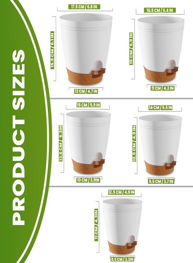 Utopia Home Indoor Self Watering Planters with Drainage Holes and Saucers (White, Pack of 5) - Image 2