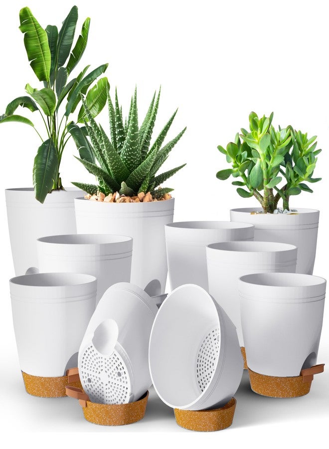 Utopia Home Indoor Self Watering Planters with Drainage Holes and Saucers (White, Pack of 5) - Image 1