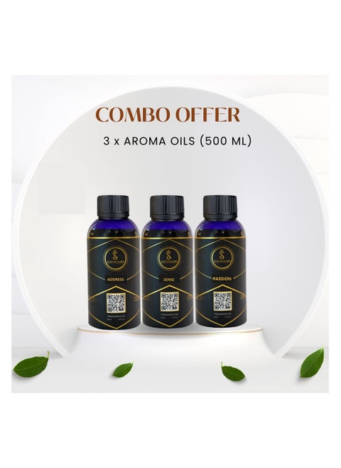 3 Diffuser Aroma Oils Combo - Aromatherapy - Long-Lasting Freshness, Inviting Ambiance (500ml x 3)