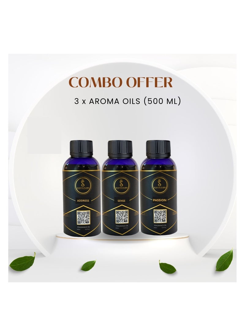Scenta Flora 3 Diffuser Aroma Oils Combo - Aromatherapy - Long-Lasting Freshness, Inviting Ambiance (500ml x 3)  - Image 1
