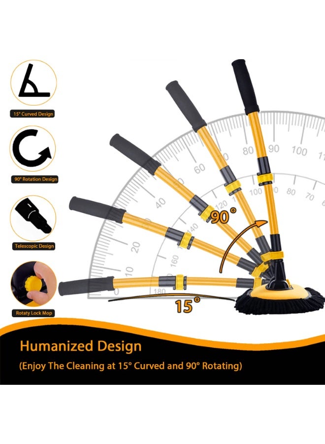 بواو فرشاة تنظيف سيارات منحنية بزاوية 15 درجة مع مقبض تلسكوبي 43 بوصة من سبائك الألومنيوم وممسحة طويلة لغسل الكرفانات والشاحنات والقوارب والمركبات الترفيهية وسقف المركبات الترفيهية برأس شينيل ناعم وممسحة تنظيف لا تضر بالطلاء ولا تسبب خدوشًا - Image 5