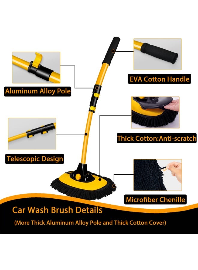 بواو فرشاة تنظيف سيارات منحنية بزاوية 15 درجة مع مقبض تلسكوبي 43 بوصة من سبائك الألومنيوم وممسحة طويلة لغسل الكرفانات والشاحنات والقوارب والمركبات الترفيهية وسقف المركبات الترفيهية برأس شينيل ناعم وممسحة تنظيف لا تضر بالطلاء ولا تسبب خدوشًا - Image 3