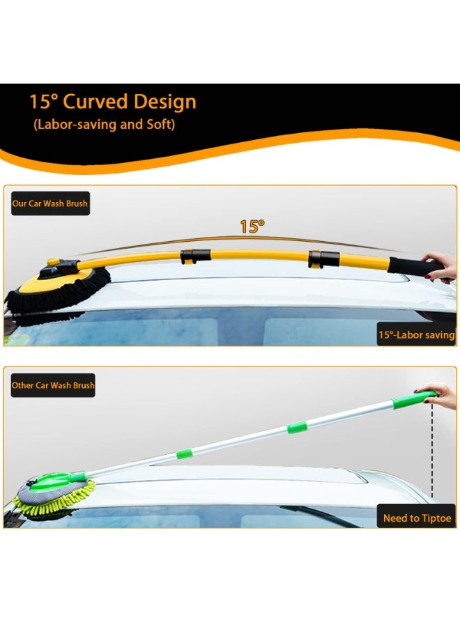 بواو فرشاة تنظيف سيارات منحنية بزاوية 15 درجة مع مقبض تلسكوبي 43 بوصة من سبائك الألومنيوم وممسحة طويلة لغسل الكرفانات والشاحنات والقوارب والمركبات الترفيهية وسقف المركبات الترفيهية برأس شينيل ناعم وممسحة تنظيف لا تضر بالطلاء ولا تسبب خدوشًا - Image 2