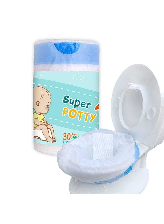 Sundee Disposable Potty Chair Liners with Drawstring for Universal Potty Training Toilet Seat, Toddler Portable Outdoors Travel Toilet Liners with Super Absorbent Pad - 30 Pack - Image 1