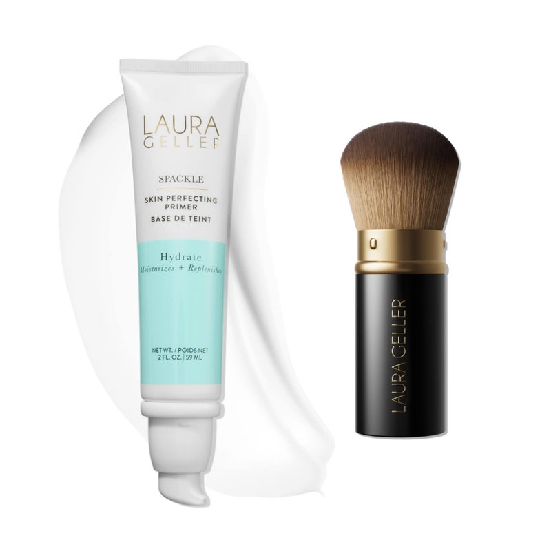 LAURA GELLER NEW YORK Spackle Skin Perfecting Makeup Primer, Hydrate + Airbrush Round Kabuki Brush - Image 1