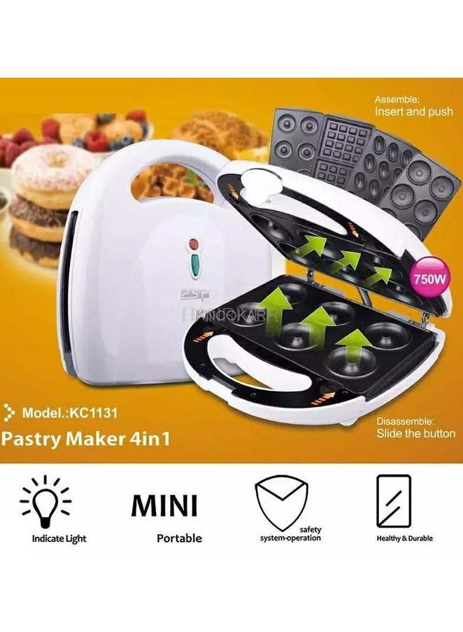 DSB DSP 4 in 1 Pastry Maker 750W KC1131 Four removable plates: waffle, nuts, donuts, shells Phenolic outer shell Stainless steel plate Power switch indicator Overheat protection Aluminum plate with non-stick coating With safety lock - Image 2