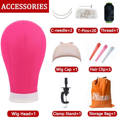 XTREND 22Inch Canvas Block Head for Making Head WeftWigHair Extension Making Display Styling Mannequin Head with Stand Set Manikin Canvas Head Hair Accessories - Image 3