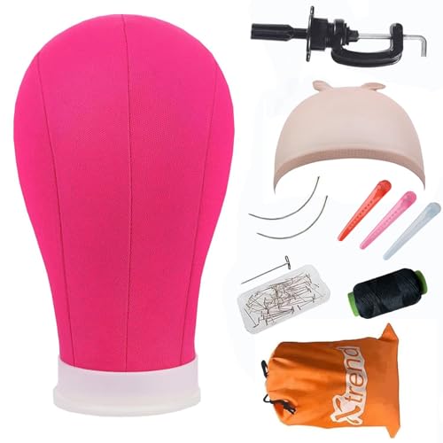 XTREND 22Inch Canvas Block Head for Making Head WeftWigHair Extension Making Display Styling Mannequin Head with Stand Set Manikin Canvas Head Hair Accessories - Image 1