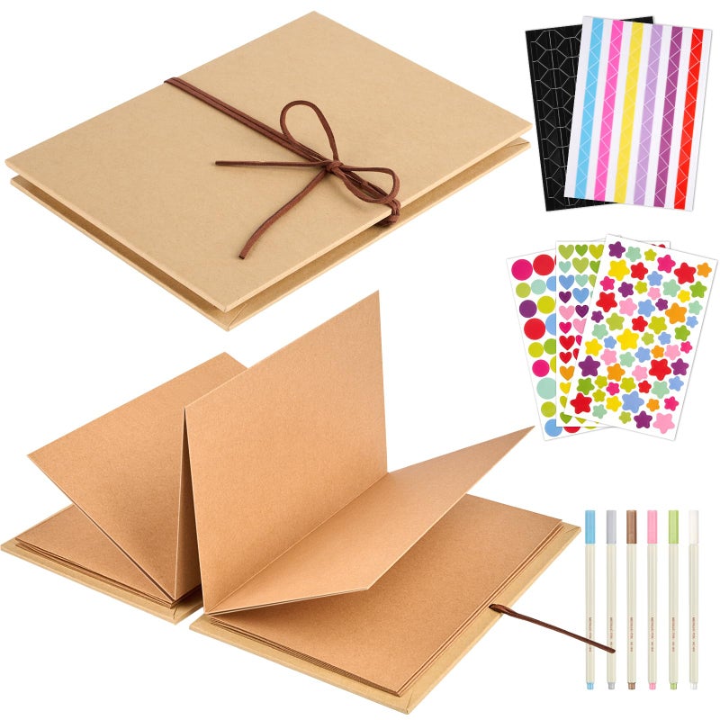 Mauproy 6 x 8 Inch Small Scrapbook Album with Brown Pages Stretchable Folding Photo Album with DIY Accessories Kit Hardcover Memory Book Accordion Adventure Scrapbook