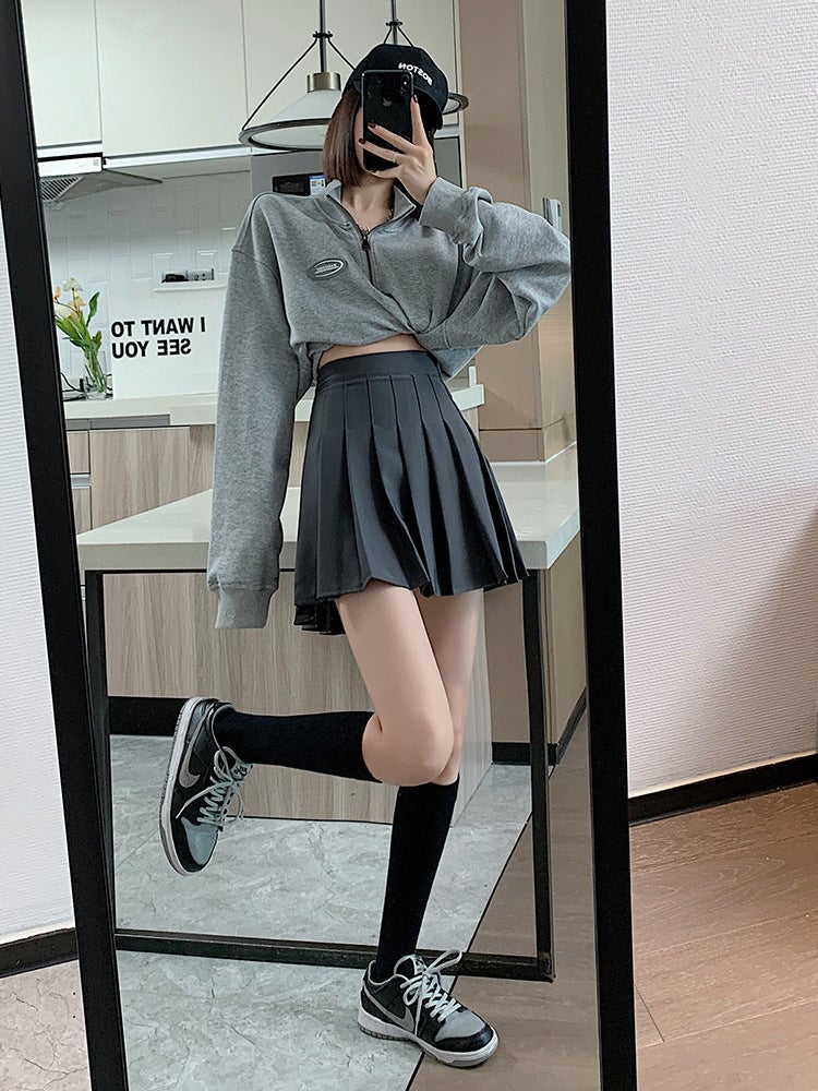 Pleated Skirt Women'S Korean Style College Style Jk High Waist A- Line Skirt Gray Skirt Short Skirt For Small Men - Image 3