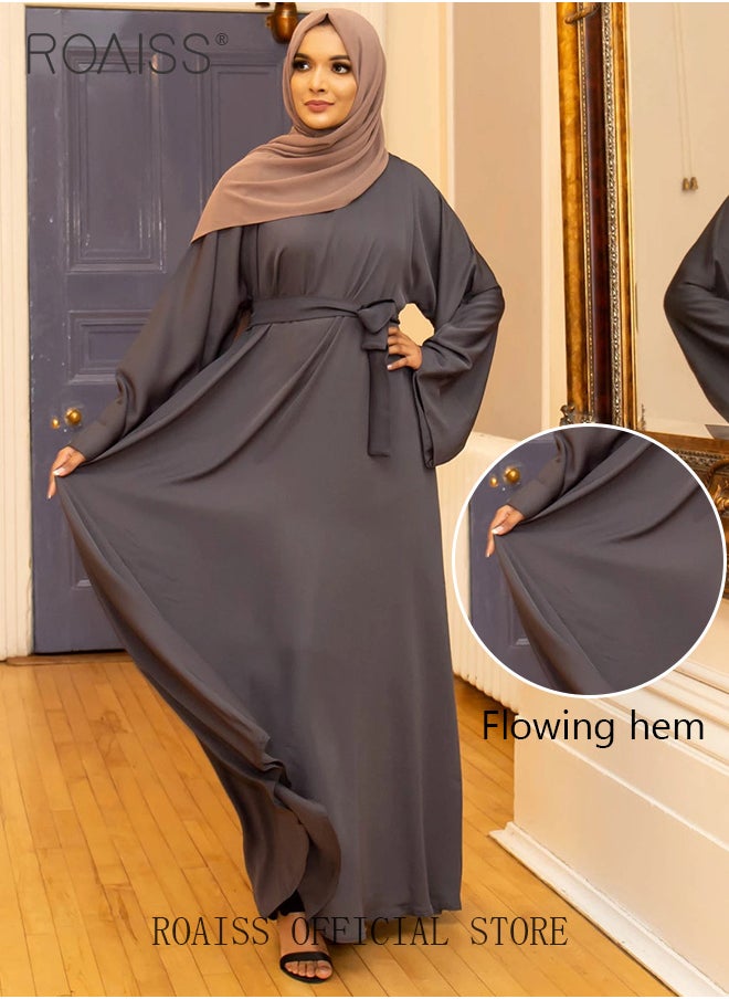 roaiss - Abaya Style Robe with Print Design Hotfix Rhinestones Fashionable Color Matching Casual Daily Fashion Versatile - Image 1