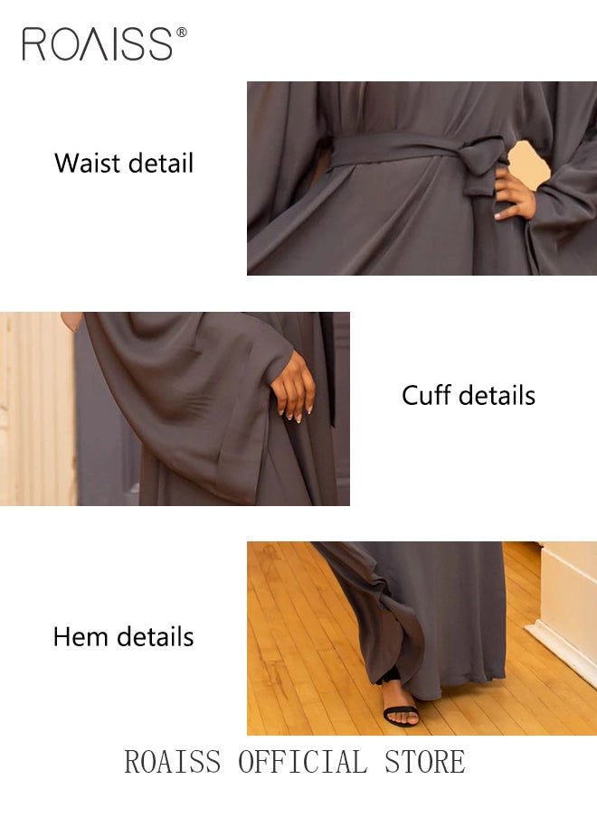roaiss - Abaya Style Robe with Print Design Hotfix Rhinestones Fashionable Color Matching Casual Daily Fashion Versatile - Image 1