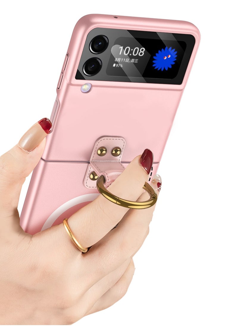 GKK GKK Compatible With Samsung Galaxy Z Flip4 Leather Ulta thin Magesaffe Camira With Ring Magesaffe (Pink)  - Image 3