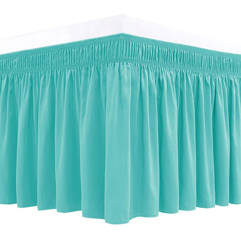 Biscaynebay Biscaynebay Wrap Around Bed Skirts for Queen Beds with Short Drop of 12 Aqua Adjustable Elastic Dust Ruffles Easy Fit Wrinkle Resistant Silky Luxurious Fabric Machine Washable