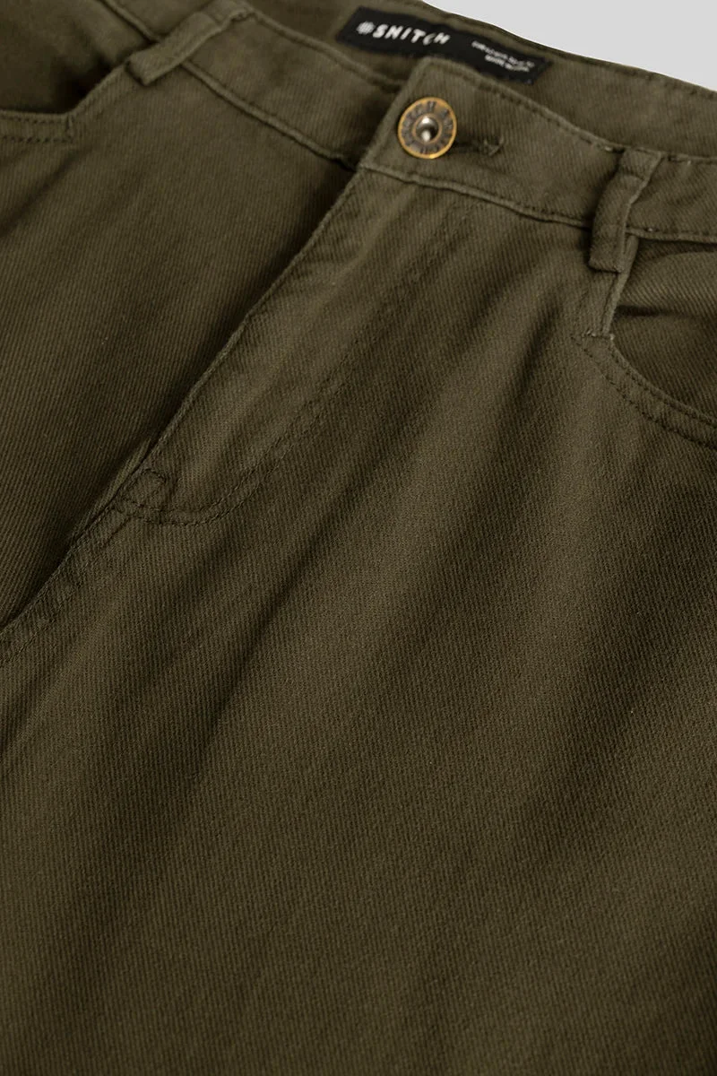 SNITCH Camille Olive Plain Relaxed Fit Chinos