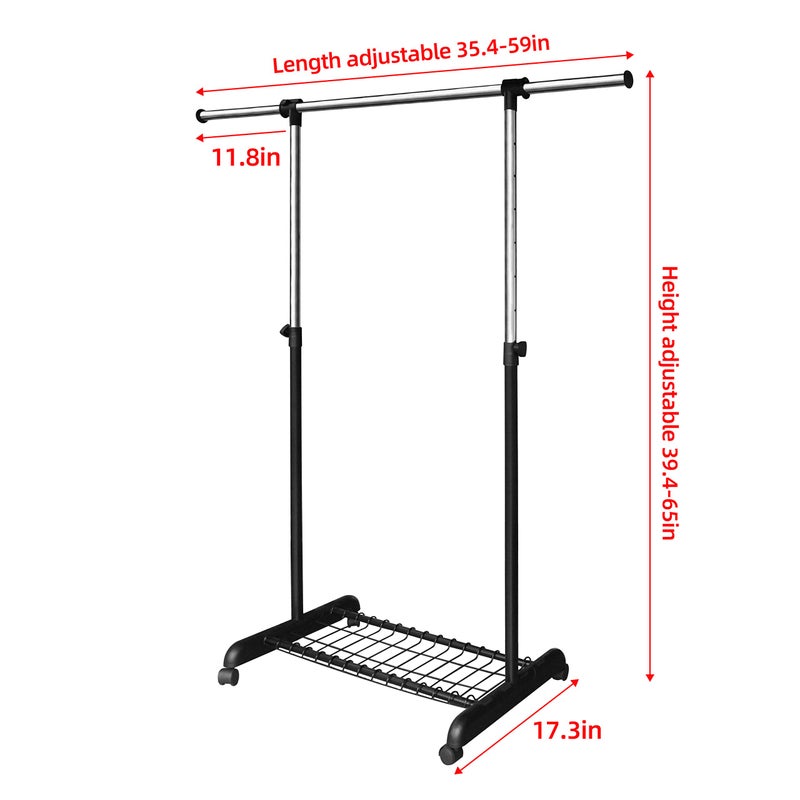 LiaMeE Adjustable Clothing Rack for Hanging Clothes, Heavy Duty Garment Rack with Wheelsï¼ŒFree Standing Rolling Clothes Rack with Shelf & Grid, Easy Assembly Standard Rod, Black & Chrome - Image 2
