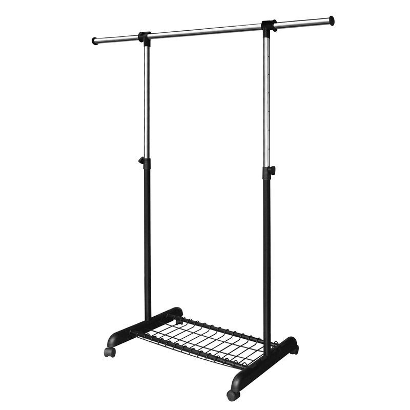LiaMeE Adjustable Clothing Rack for Hanging Clothes, Heavy Duty Garment Rack with Wheelsï¼ŒFree Standing Rolling Clothes Rack with Shelf & Grid, Easy Assembly Standard Rod, Black & Chrome - Image 1