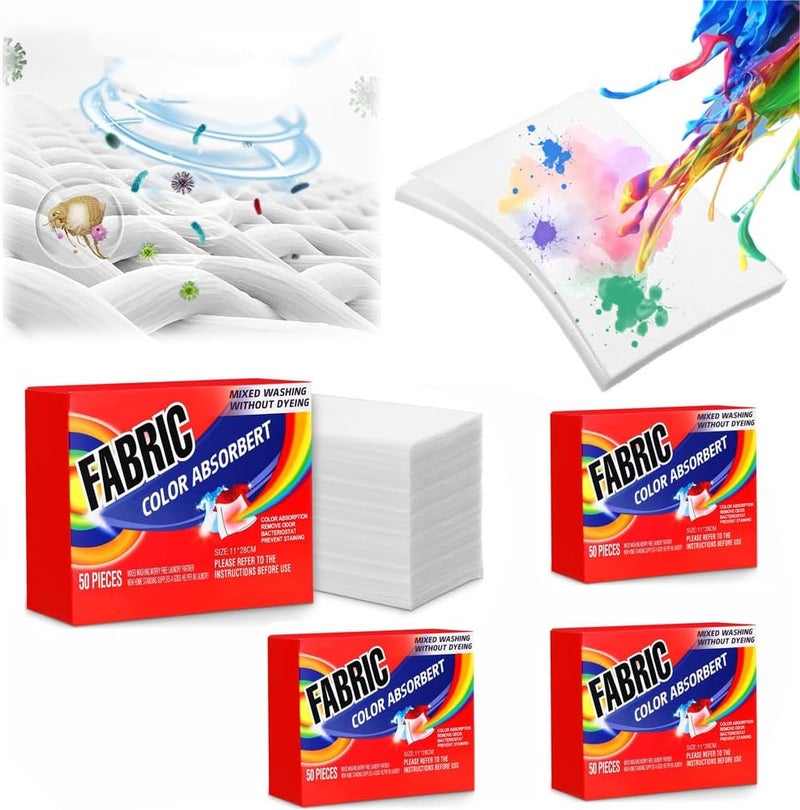 Dryer Sheets, Prevent Color Bleeds Runs Absorber Laundry Anti Dyeing Clothes, Clothing Absorbing Paper Mite Removal Trapping Sheets for Home Apartment Use(4 Box/200Pcs) - Image 1