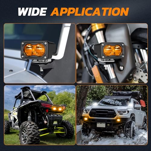 Rfroad Lighting Amber LED Pods, 3 Inch 40W LED Chase Light Ditch Lights Spot Flood Combo Small LED Pods Lights Fog Lights LED Cubes 2 Packs for Motorcycle Truck UTV SUV ATV Dirt Bike Boat Offroad - Image 5