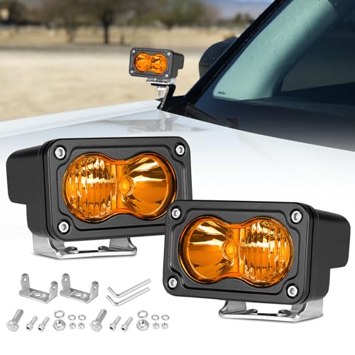 Rfroad Lighting Amber LED Pods, 3 Inch 40W LED Chase Light Ditch Lights Spot Flood Combo Small LED Pods Lights Fog Lights LED Cubes 2 Packs for Motorcycle Truck UTV SUV ATV Dirt Bike Boat Offroad - Image 1
