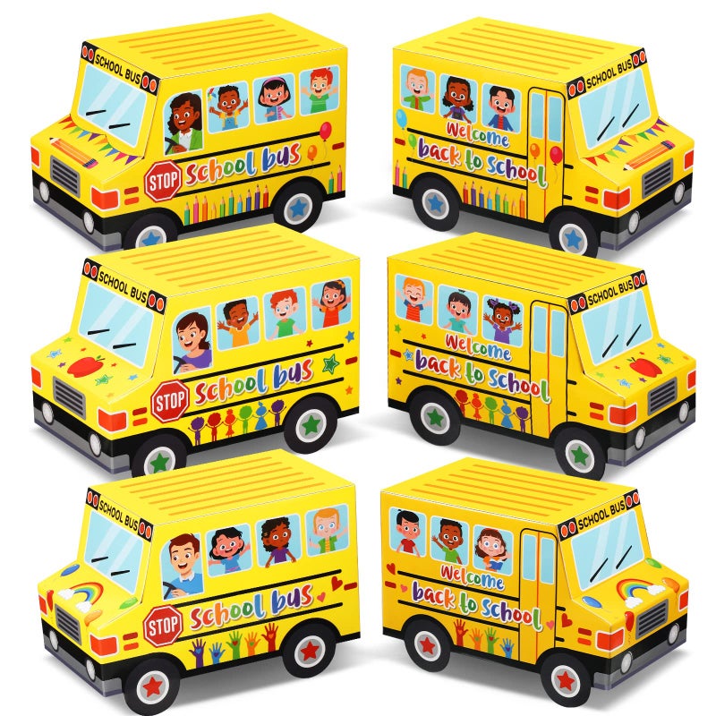 PerKoop 24 Pieces Back to School Treat Boxes Yellow Bus Treat Boxes First Day of School Box Yellow Bus Decoration Box for Kids Student Birthday Welcome Back to Classroom Party Decor Supplies