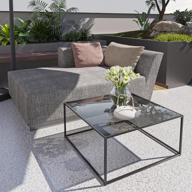 Easy Paws Glass Coffee Tables for Living Room Square Modern Center Table for Small Space,Tempered Glass-top with Sturdy Metal Frame Sofa Side End Table, Easy Assembly,26.4 x 26.4 x 15.7 Inches, Gray Black - Image 5