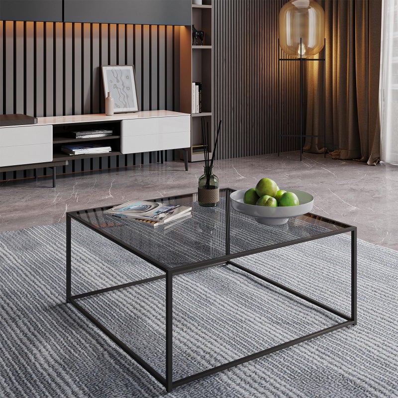 Easy Paws Glass Coffee Tables for Living Room Square Modern Center Table for Small Space,Tempered Glass-top with Sturdy Metal Frame Sofa Side End Table, Easy Assembly,26.4 x 26.4 x 15.7 Inches, Gray Black - Image 4