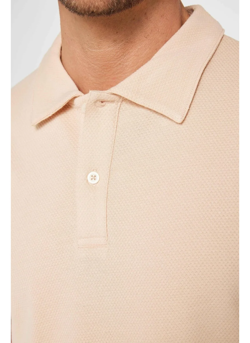تودورس Men's Slim Fit Slim Cut 100% Cotton Patterned Beige Polo Neck T-Shirt
