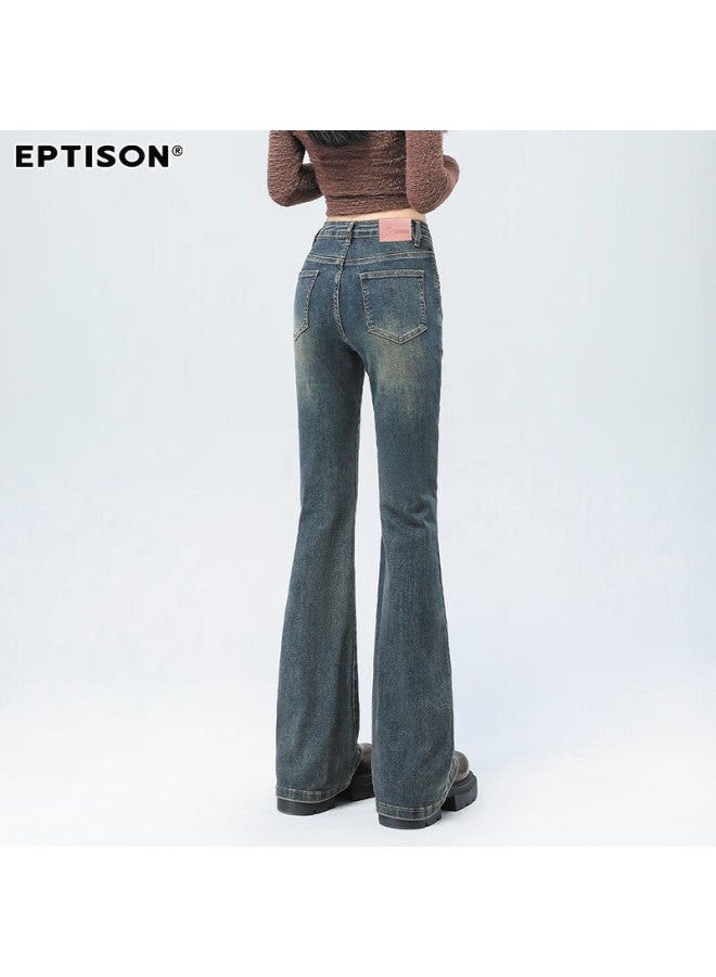 EPTISON Yipintiancheng Vintage Distressed Micro-flare Jeans For Women, 2025 Autumn Slim-fit Heightening Slimming Fashionable Floor-length Flared Pants For Wome - Image 4