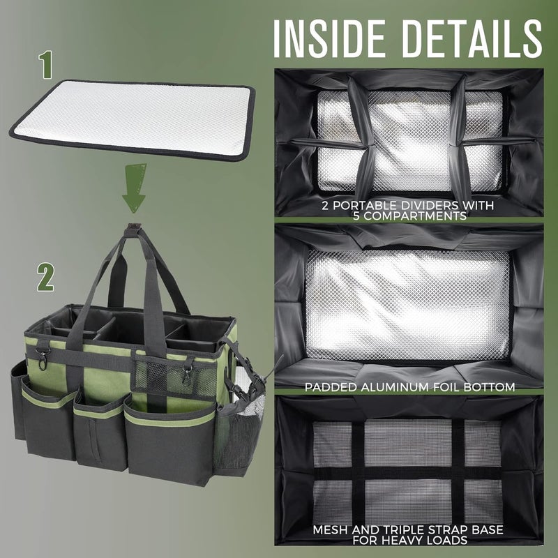 SCAVATA Wearable Cleaning Caddy, Cleaning Caddy Supplies Organizer with Handle & Shoulder Straps for Housekeepers, Under Sink & Car Cleaning Tool Organizers Bag with 4 Foldable Divider (Green) - Image 4
