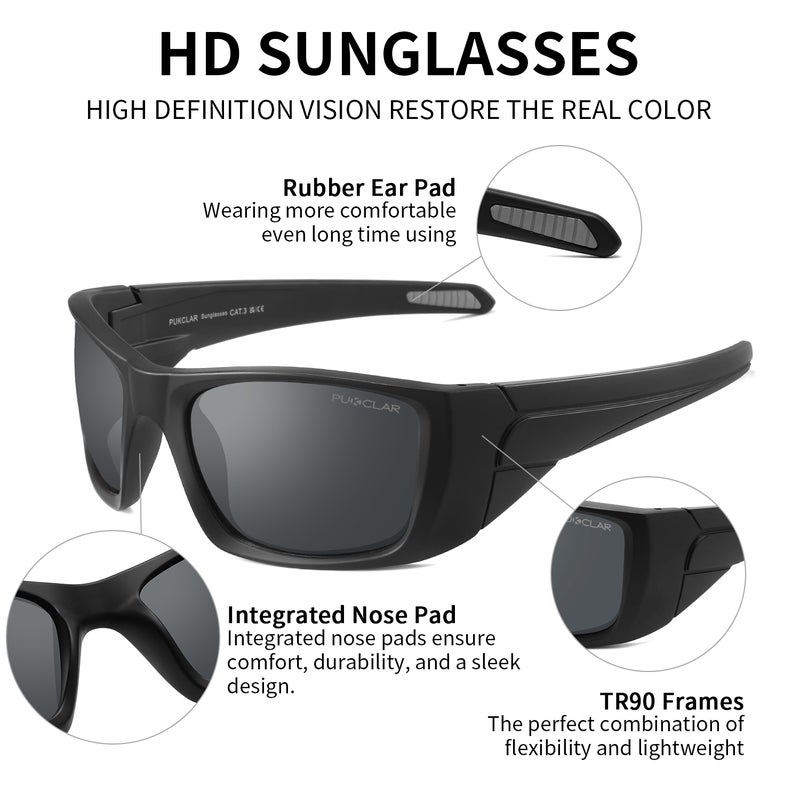 بوكيلار PUKCLAR Professional Men's Fishing Sunglasses - TR90 Ultra-Light Polarized العدسة، حماية UV400، معابد مطاطية مضادة للانزلاق، وضوح HD للصيادين والرياضات في الهواء الطلق - Image 3