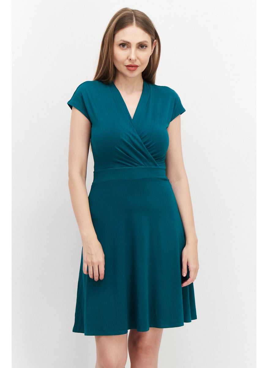Zero Women Plain Mini Dress, Dark Green  - Image 1