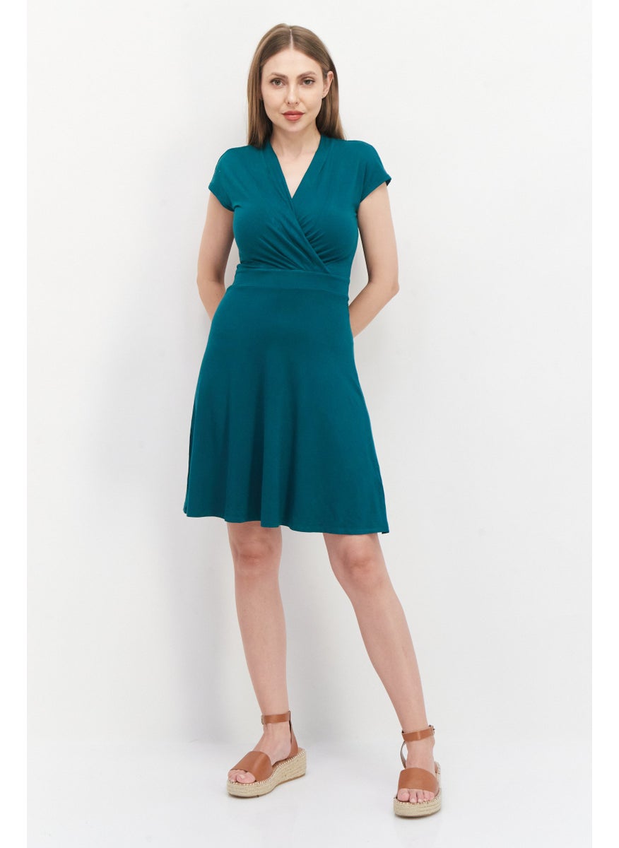 Zero Women Plain Mini Dress, Dark Green  - Image 3