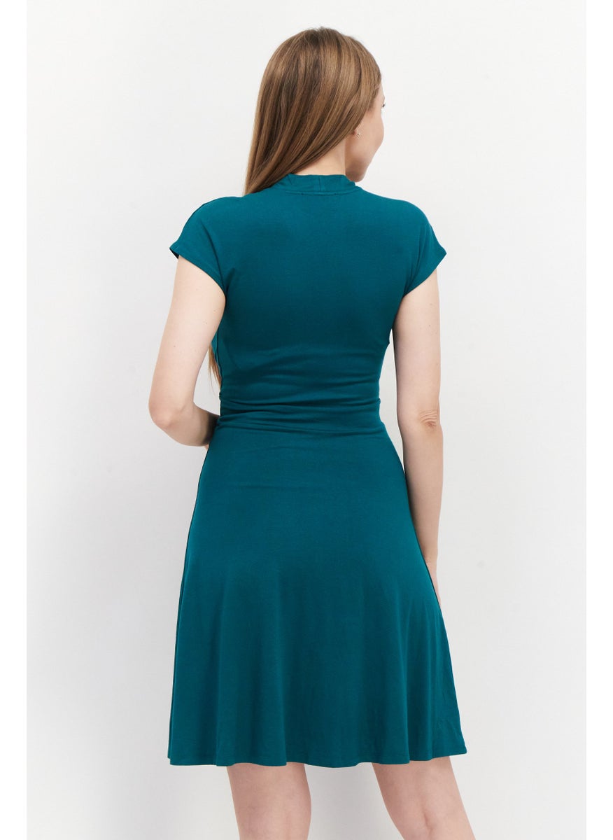 Zero Women Plain Mini Dress, Dark Green  - Image 2