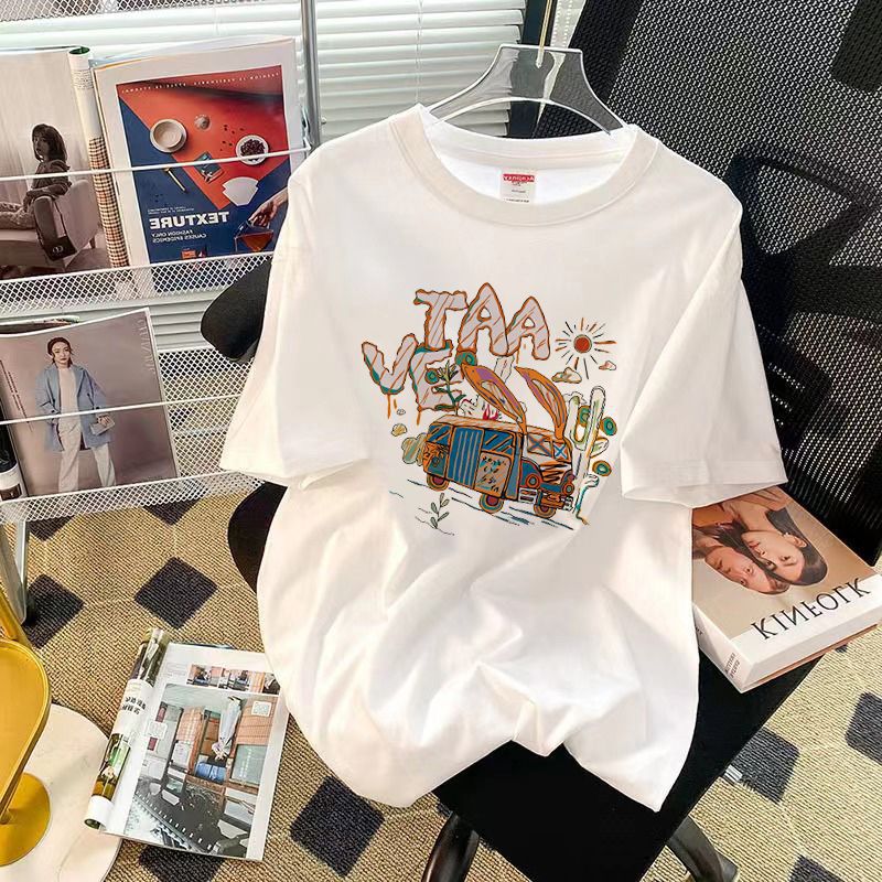 2025 Spring New Pure Cotton Printed Short-Sleeved T-Shirt For Women Ins Popular Loose And Versatile Niche Women'S Tops - Image 2