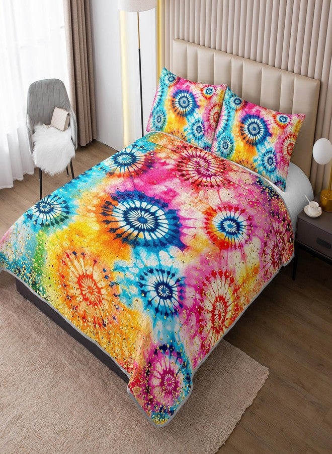 UEVBF Colorful Tie Dye Quilt Sets Queen Size,Bohemian Art Style Watercolor Bedding for Adults Kids Girls Boys Teens Bedroom,Soft Lightweight Microfiber Quilt with 2 Pillowcases. - Image 2