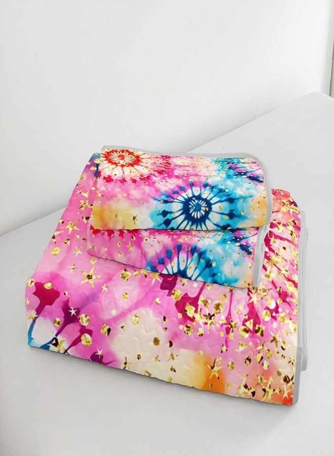 UEVBF Colorful Tie Dye Quilt Sets Queen Size,Bohemian Art Style Watercolor Bedding for Adults Kids Girls Boys Teens Bedroom,Soft Lightweight Microfiber Quilt with 2 Pillowcases. - Image 5
