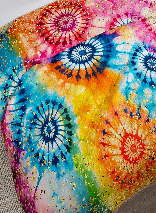 UEVBF Colorful Tie Dye Quilt Sets Queen Size,Bohemian Art Style Watercolor Bedding for Adults Kids Girls Boys Teens Bedroom,Soft Lightweight Microfiber Quilt with 2 Pillowcases. - Image 4