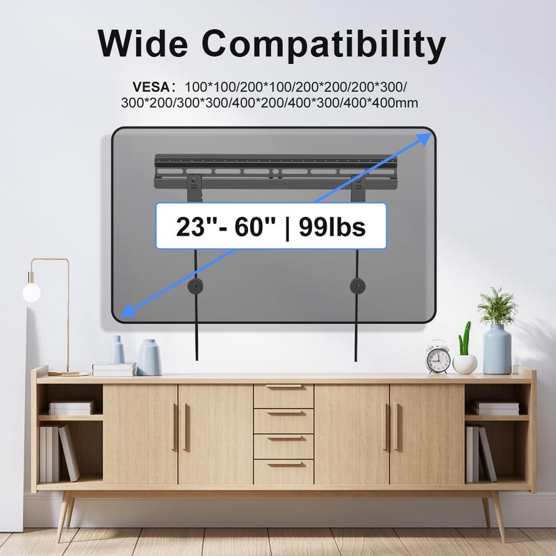 Suptek Studless TV Wall Mount for Most 23-60 Inch TVs up to 99 lbs, Low Profile No Drill TV Mount, Drywall Bracket with Max VESA 400x400mm, No Stud, No Drill, Easy Install, MF8 - Image 4
