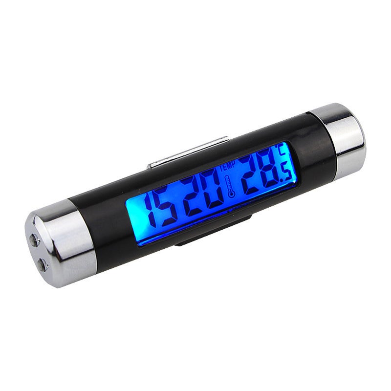 2 in 1 Car Clock Temperature Meter Gauge Air Outlets Clip-on LED Digital Display Thermometer with Blue Backlight 12H/24H Switching for Car Truck - Image 1