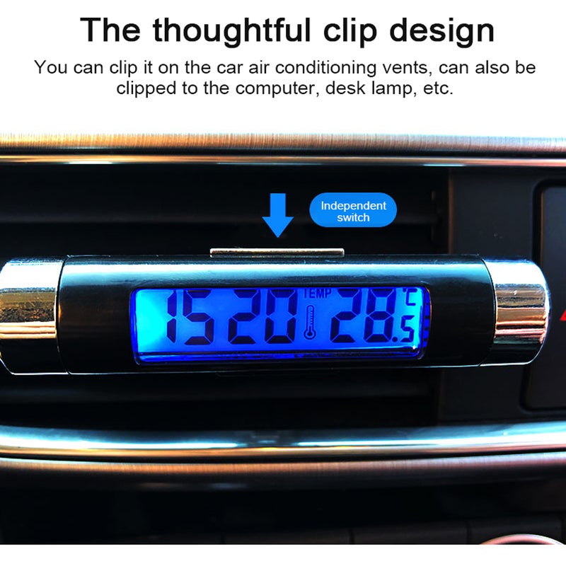 2 in 1 Car Clock Temperature Meter Gauge Air Outlets Clip-on LED Digital Display Thermometer with Blue Backlight 12H/24H Switching for Car Truck - Image 4
