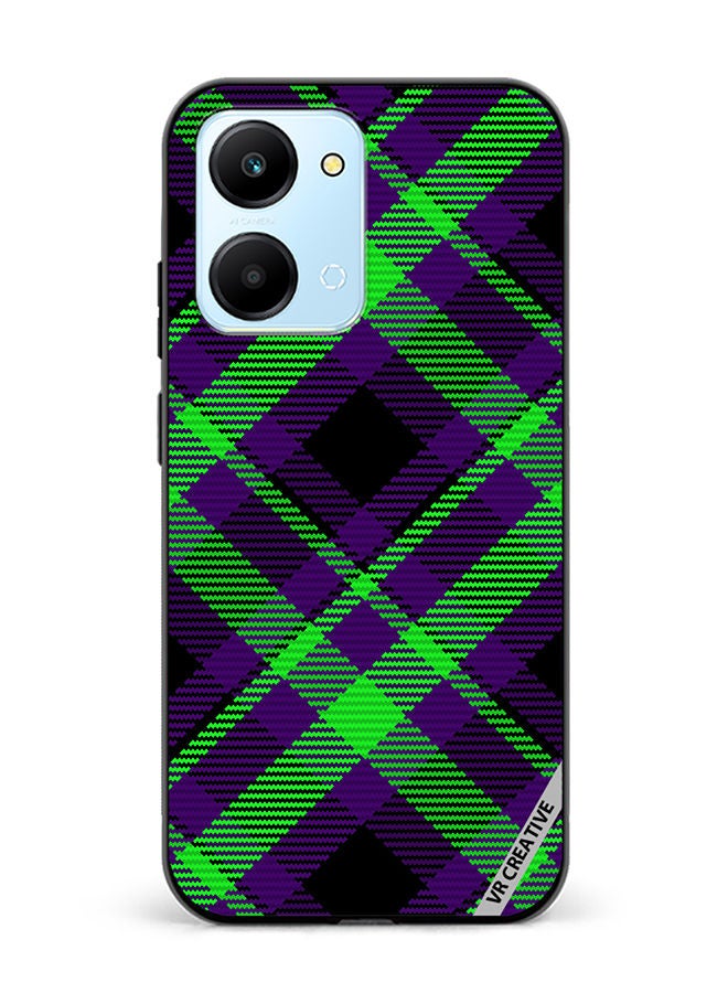 VR CREATIVE Protective Case Cover For Honor Play7T Black Green Checkered Design Multicolour - Image 1