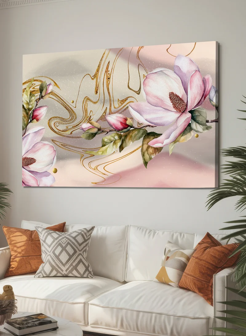 LOWHA Canvas Wall Art Stretched Over Wooden Frame with Abtract Flower Design