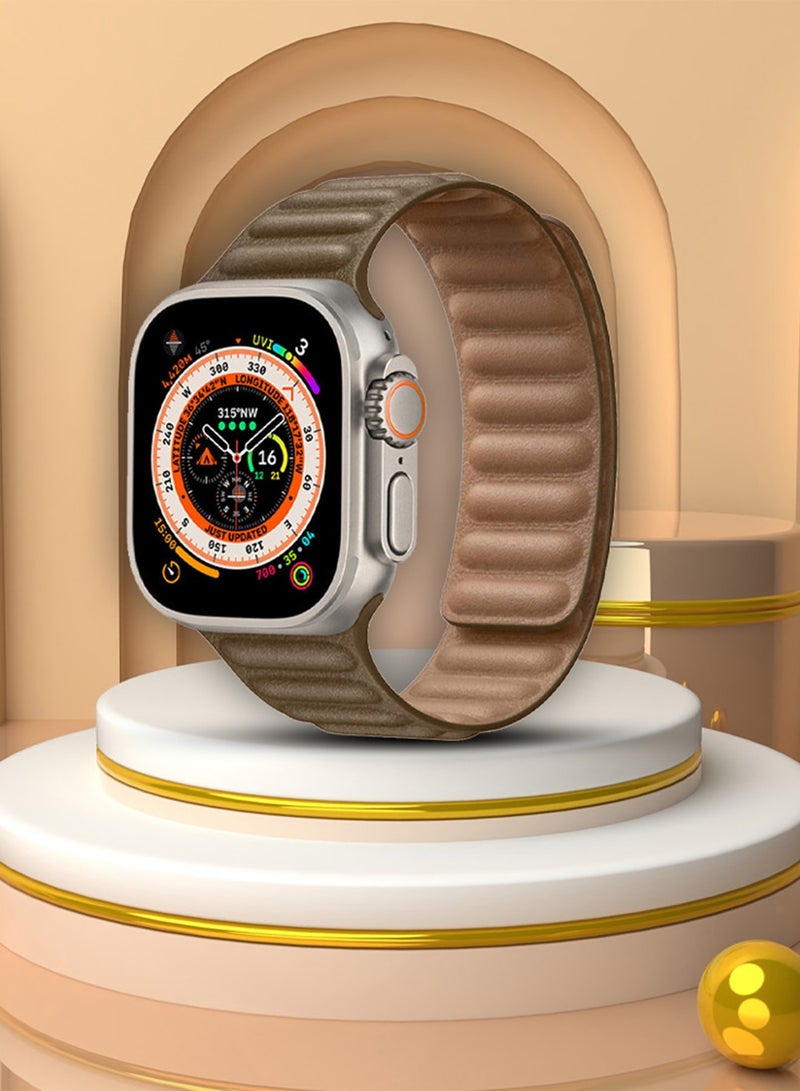 CATANES Replacement Band for Apple Watch Band 49mm 46mm 45mm 44mm -Leather Link Strap Magnetic Loop Adjustable Bracelet - Brown - Image 2