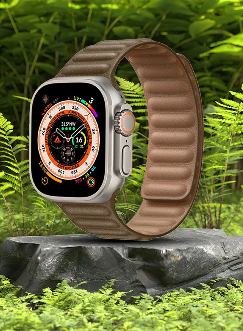 CATANES Replacement Band for Apple Watch Band 49mm 46mm 45mm 44mm -Leather Link Strap Magnetic Loop Adjustable Bracelet - Brown - Image 4