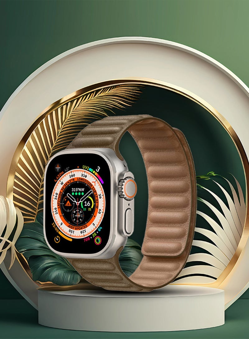 CATANES Replacement Band for Apple Watch Band 49mm 46mm 45mm 44mm -Leather Link Strap Magnetic Loop Adjustable Bracelet - Brown - Image 5